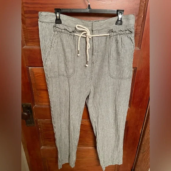 Anthropologie Seashore Linen Blend Pants Green/White - Picture 3 of 9